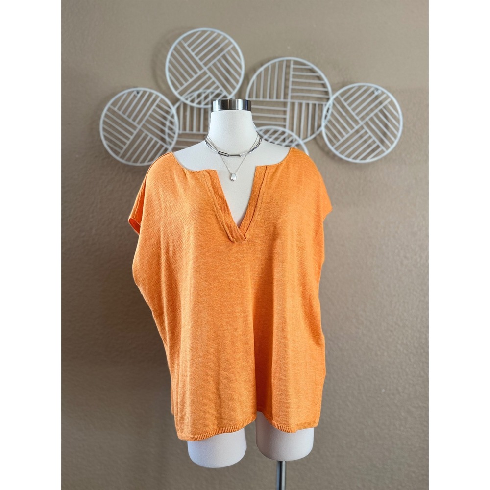 Free People Free-est Marina Del Sol Orange Knit Notched V-Neck Top Large L
